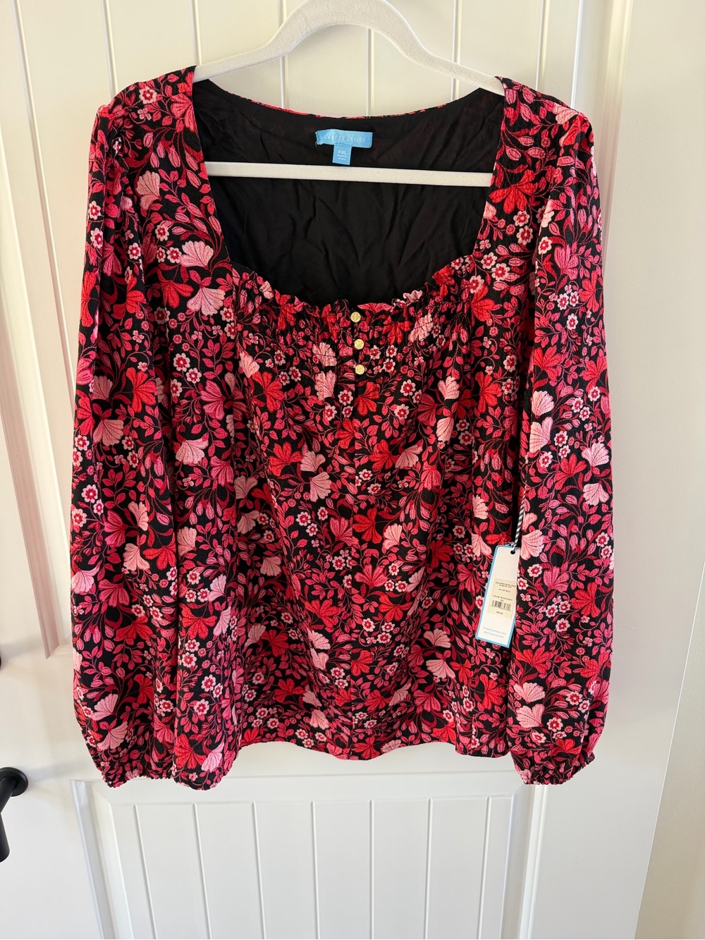Draper James Pink & Red Floral Scoop-Neck Blouse
